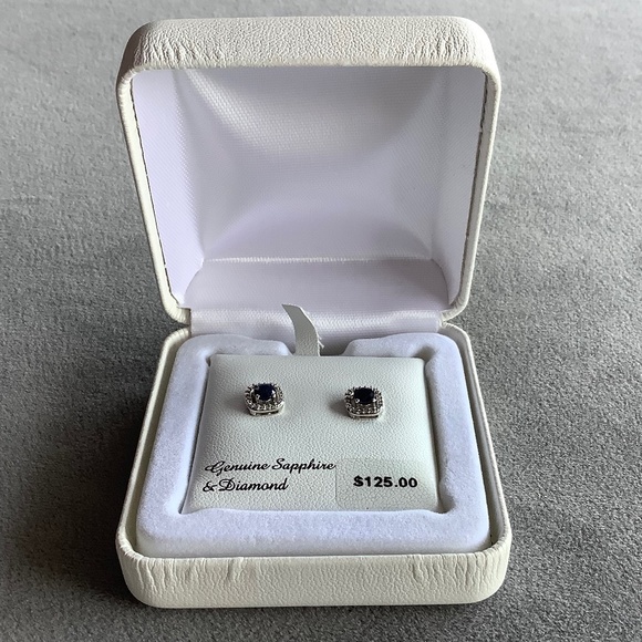 Sapphire and Diamond Earrings Sterling Silver - Picture 8 of 8